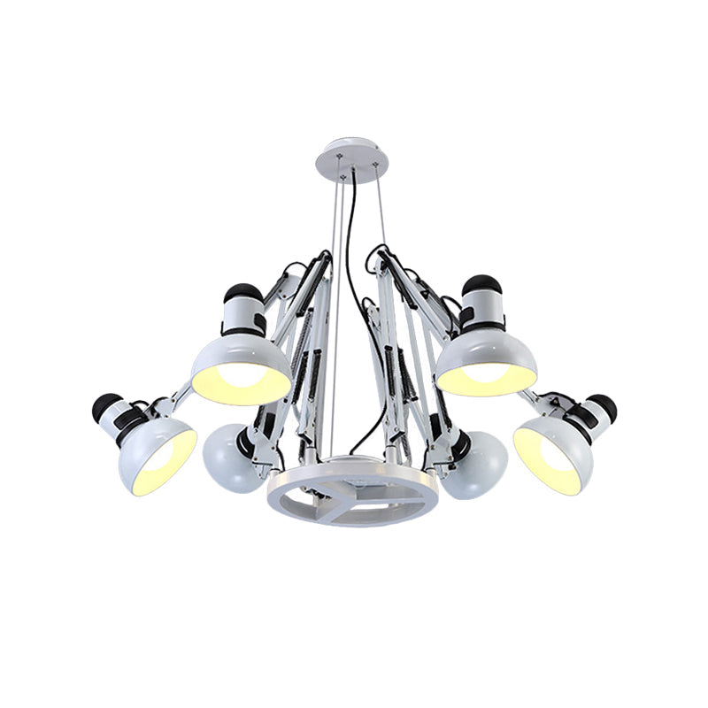 Retro Black/White Dome Pendant Chandelier With Adjustable Arm - 6 Lights Spider Design