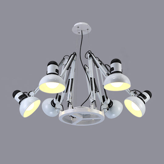 Retro Black/White Dome Pendant Chandelier With Adjustable Arm - 6 Lights Spider Design