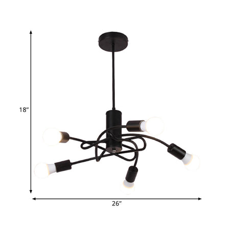 Industrial Vintage Black Metal Chandelier With 3/5 Lights Twirled Design And Exposed Bulbs - Perfect