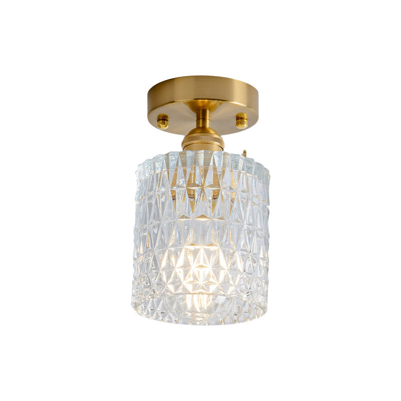 Clear Glass Single Light Gold Semi Flush Industrial Ceiling Lighting - Cone/Cylinder/Bell Corridor