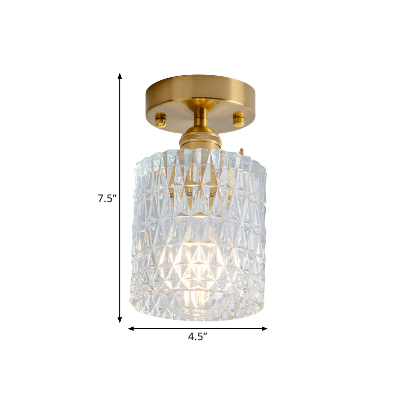 Clear Glass Single Light Gold Semi Flush Industrial Ceiling Lighting - Cone/Cylinder/Bell Corridor