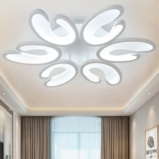 Modern 4/6/9 - Head U - Shaped Acrylic Shade Flush Mount Ceiling Light In White – Warm/White/Natural