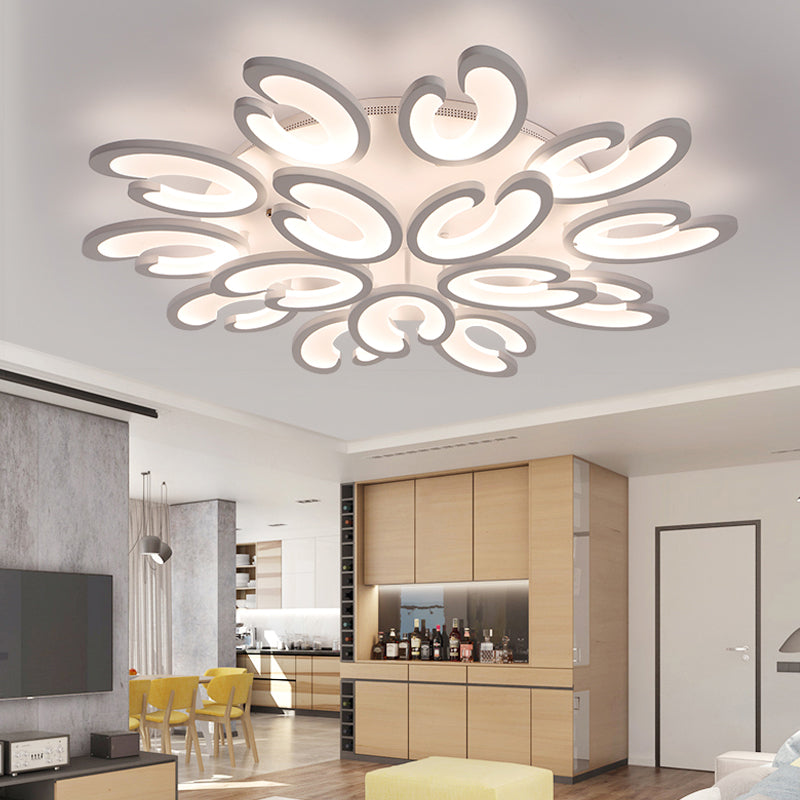 Modern 4/6/9 - Head U - Shaped Acrylic Shade Flush Mount Ceiling Light In White – Warm/White/Natural
