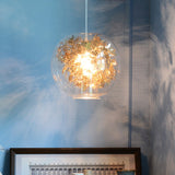 Modern Clear Glass Shattered Leaves Pendant Light - 1-Light Silver/Gold Hanging Ceiling Lamp Gold