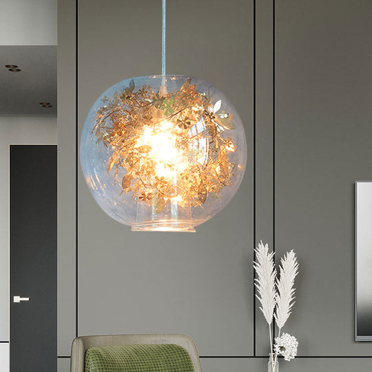 Modern Clear Glass Shattered Leaves Pendant Light - 1-Light Silver/Gold Hanging Ceiling Lamp