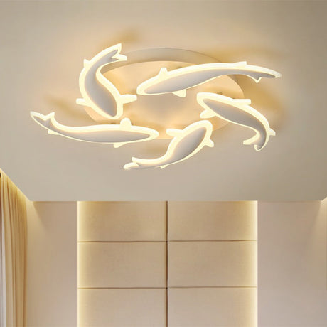 Modern Led Acrylic Fishes Flush Mount Light: Ceiling Fixture With 3/5/9 Lights In Warm/White/Natural