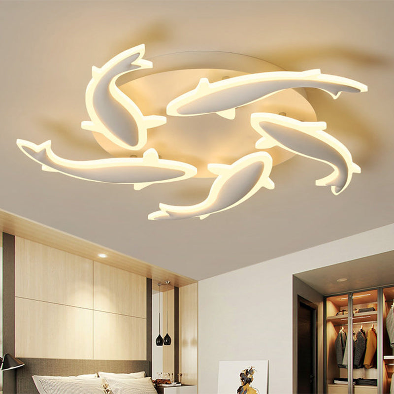 Modern Led Acrylic Fishes Flush Mount Light: Ceiling Fixture With 3/5/9 Lights In