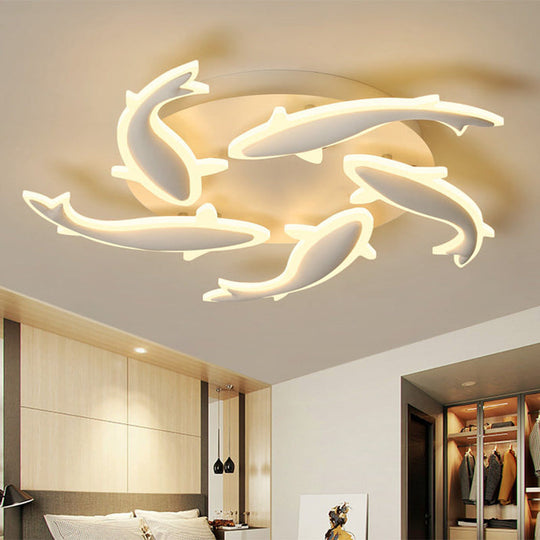 Modern Led Acrylic Fishes Flush Mount Light: Ceiling Fixture With 3/5/9 Lights In