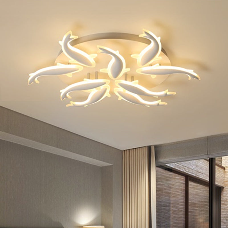 Modern Led Acrylic Fishes Flush Mount Light: Ceiling Fixture With 3/5/9 Lights In