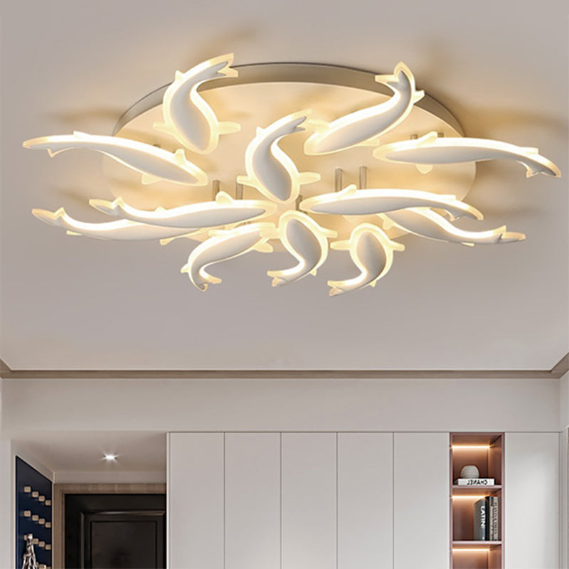 Modern Led Acrylic Fishes Flush Mount Light: Ceiling Fixture With 3/5/9 Lights In