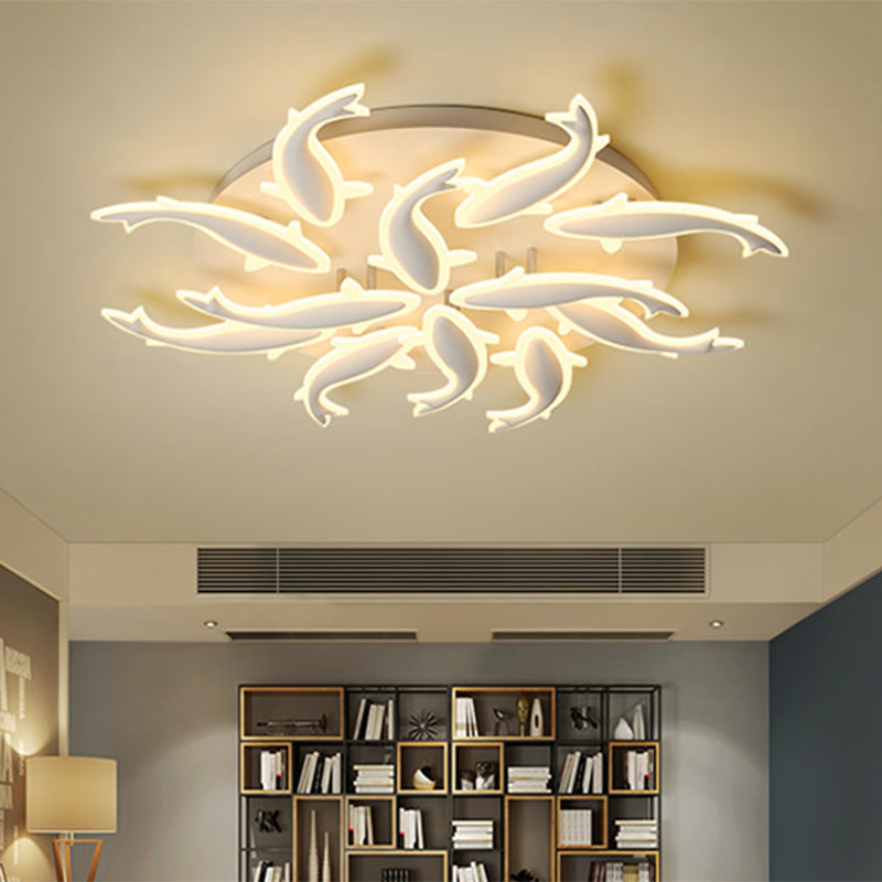 Modern Led Acrylic Fishes Flush Mount Light: Ceiling Fixture With 3/5/9 Lights In