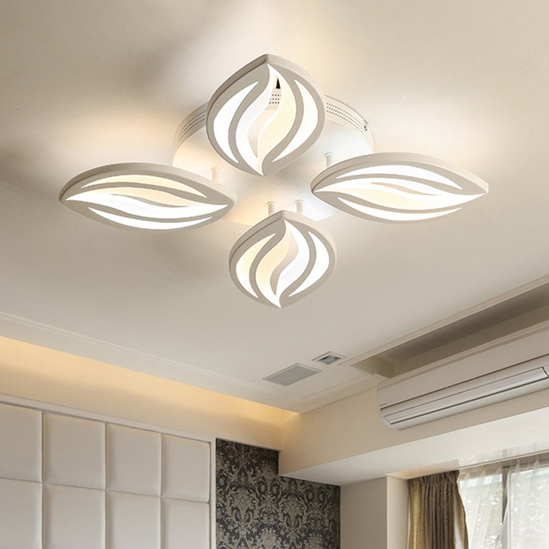 Led Bedroom Ceiling Light - 4/6 Lights Flush Mount Fixture With Leaf Acrylic Shade White 4 /