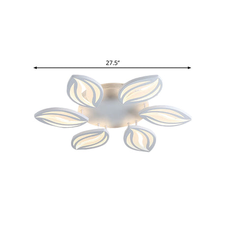 Led Bedroom Ceiling Light - 4/6 Lights Flush Mount Fixture With Leaf Acrylic Shade White