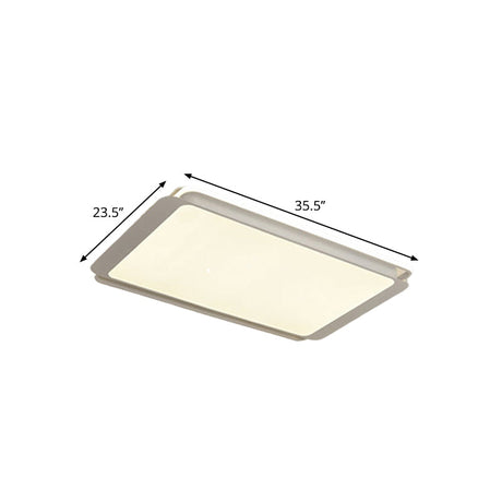Simple Metal Integrated Led Flush Mount Ceiling Light Fixture - White Rectangular Design For Living