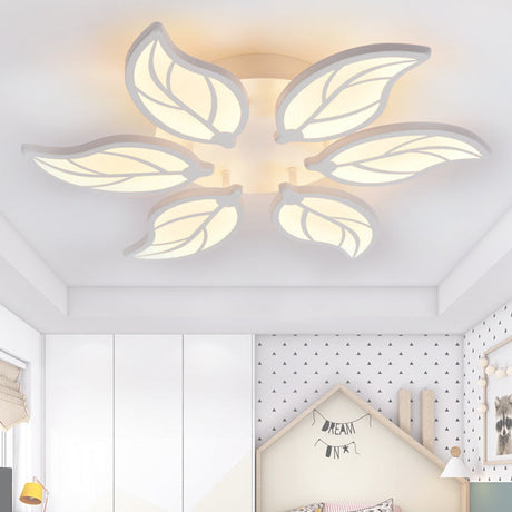 Contemporary Leaf Acrylic Flushmount Light Fixture - Led Ceiling In White/Warm/Natural (6/9/12