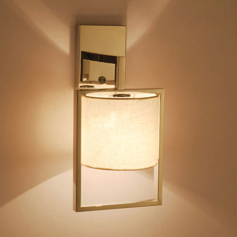 Modern Chrome Cylinder Wall Sconce Light Fabric Shade 1-Light Fixture