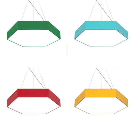 Contemporary Hexagon Pendant Lamp With Led Yellow/Silver/Purple Metal Ceiling Light Multiple Sizes