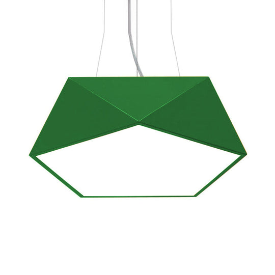 Pentagon Pendant Lighting Metal Ceiling Lamp Fixture With Led And Acrylic Diffuser Green / 16.5’