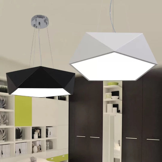 Modern Pentagon Pendant Light With Led - 16.5/20.5/24.5 Wide White/Black/Yellow Ceiling Lamp Acrylic