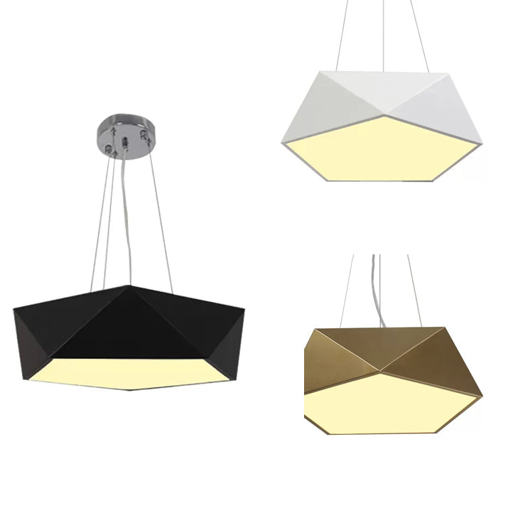 Modern Pentagon Pendant Light With Led - 16.5/20.5/24.5 Wide White/Black/Yellow Ceiling Lamp Acrylic