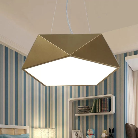 Pentagon Pendant Lighting Metal Ceiling Lamp Fixture With Led And Acrylic Diffuser Gold / 16.5’