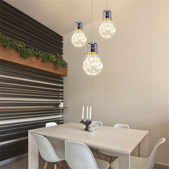 Contemporary Chrome Led Pendant Light With Clear Glass Bulb - White/Warm Light
Or
Clear Hanging In