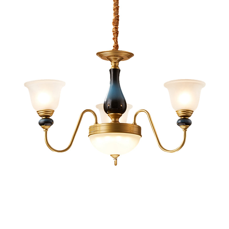 Countryside Style Floral Chandelier With Glass Suspension Lamp - 3/5/6 Lights In Cream Brass Shade