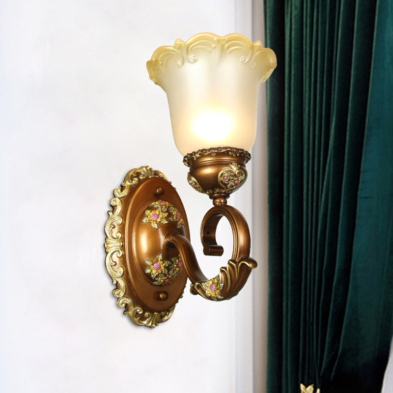 Blossom Shaped Retro-Style Crystal Sconce Wall Light In Brown