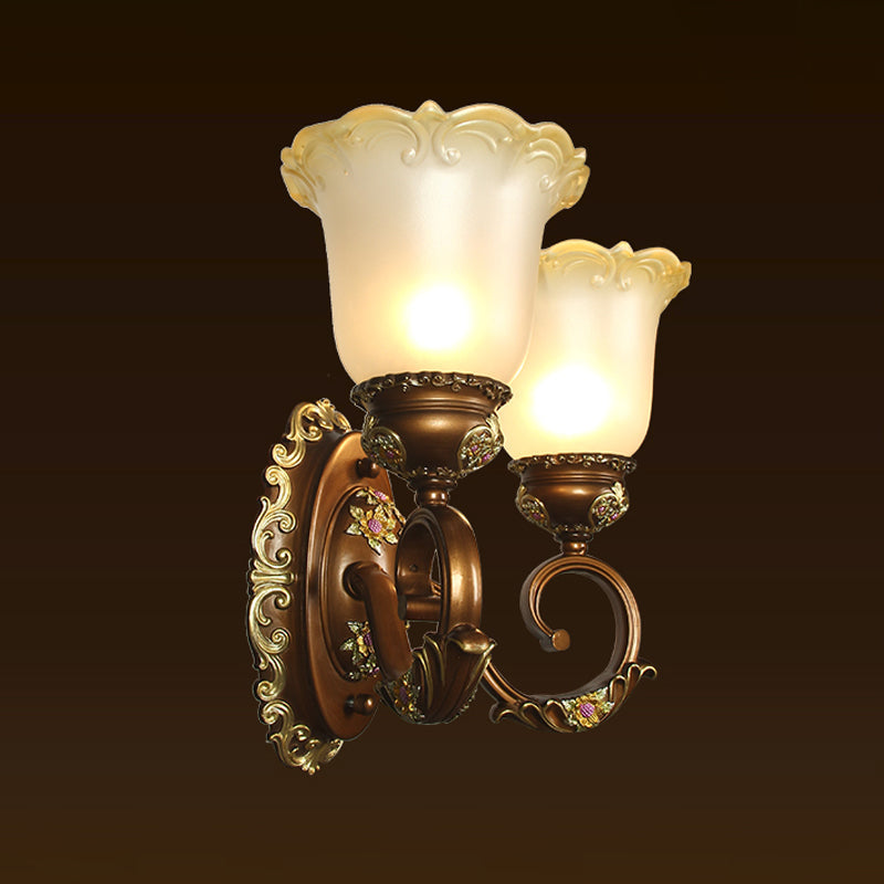 Blossom Shaped Retro-Style Crystal Sconce Wall Light In Brown
