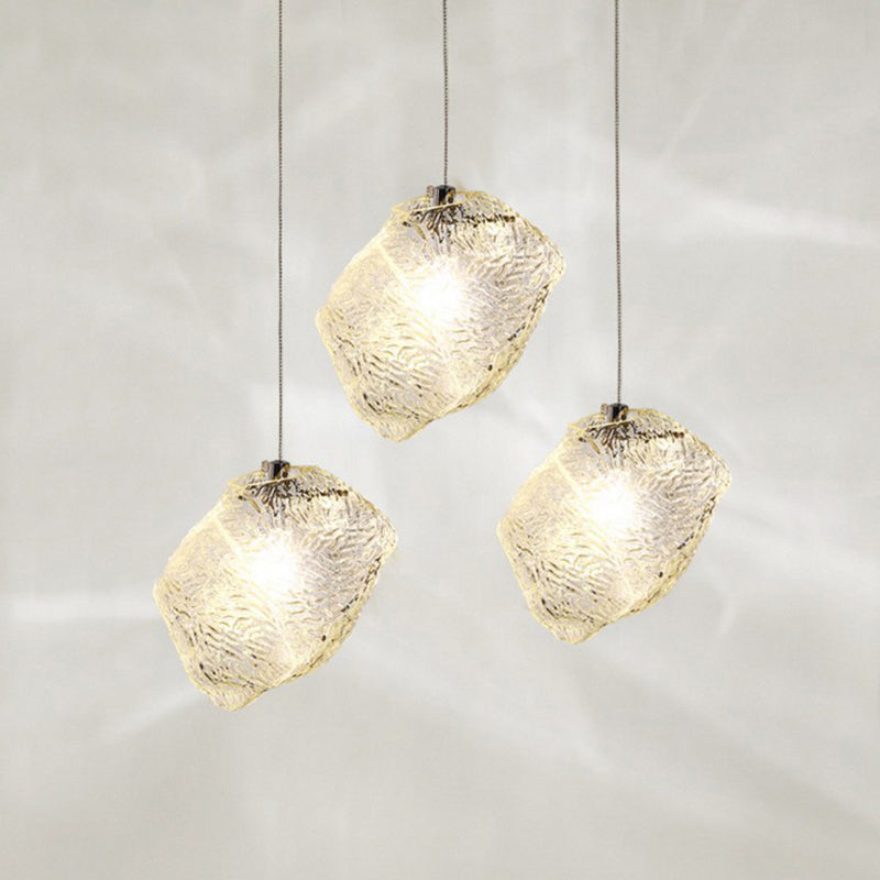 Contemporary Rock Clear Glass Cluster Pendant Light With Led White Lights - 5/6/8 Options