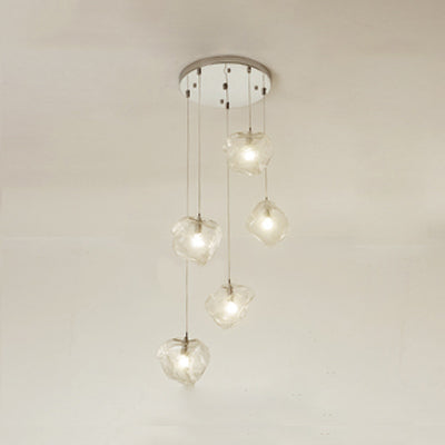 Contemporary Rock Clear Glass Cluster Pendant Light With Led White Lights - 5/6/8 Options