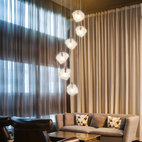 Contemporary Clear Glass Pendant Light With Led Available In 5/6/8 Lights Round/Linear Canopy