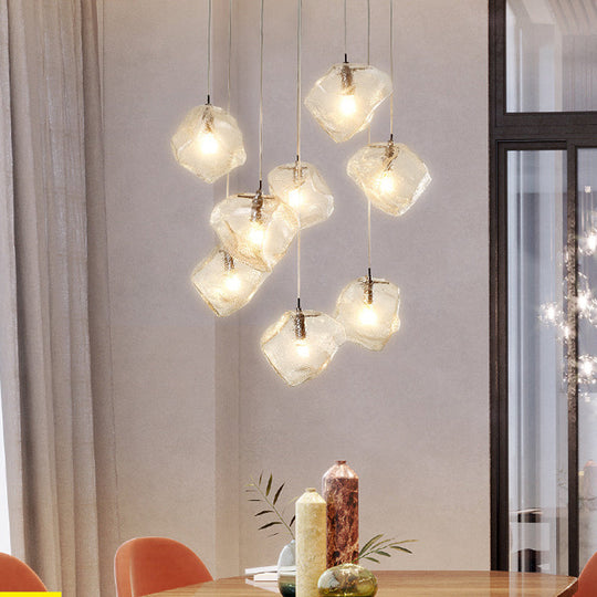 Contemporary Clear Glass Pendant Light With Led Available In 5/6/8 Lights Round/Linear Canopy