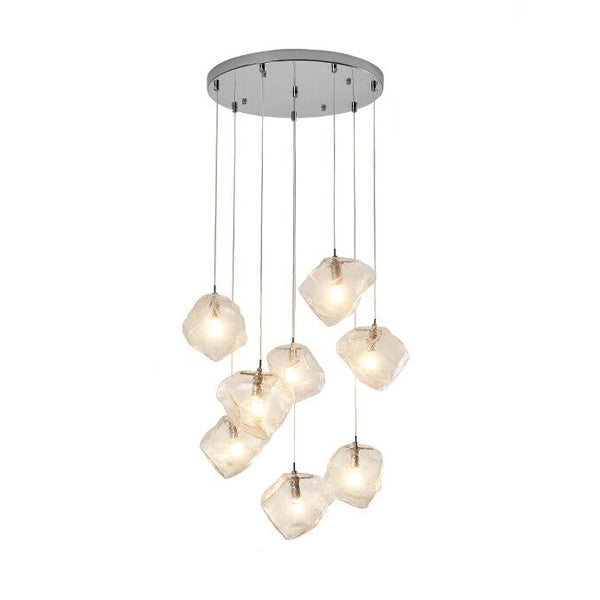 Contemporary Rock Clear Glass Cluster Pendant Light With Led White Lights - 5/6/8 Options
