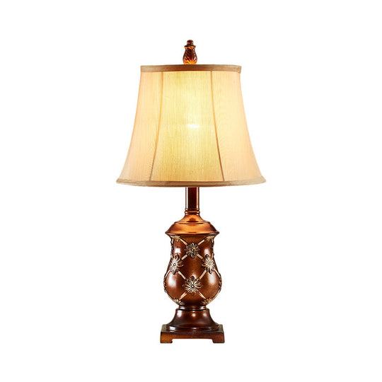 Alessia - Brown Fabric Bell Shade Night Stand Lamp Traditional Style 1-Bulb Desk Light In With Urn