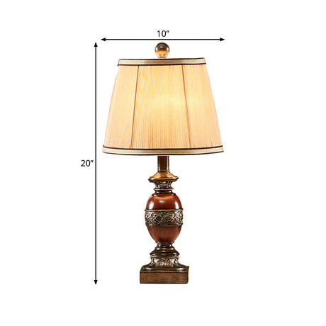 Vintage Style Fabric Brown Night Stand Lamp With Conical Shade - 1 Light Table For Guest Room