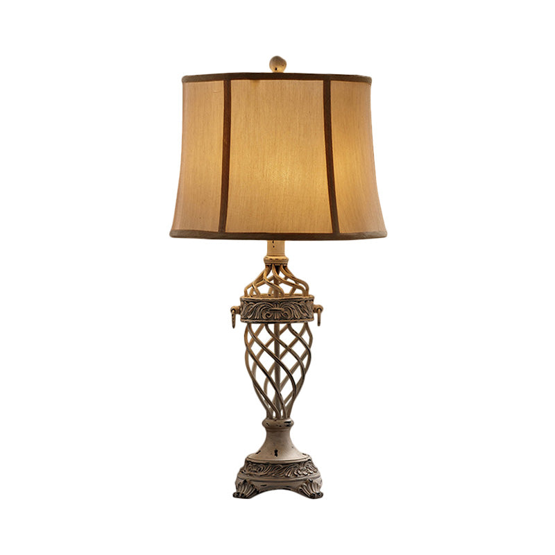 Sofia - Vintage White/Black 1 Bulb Table Light Resin Open Urn Base Night Lamp With Fabric Shade