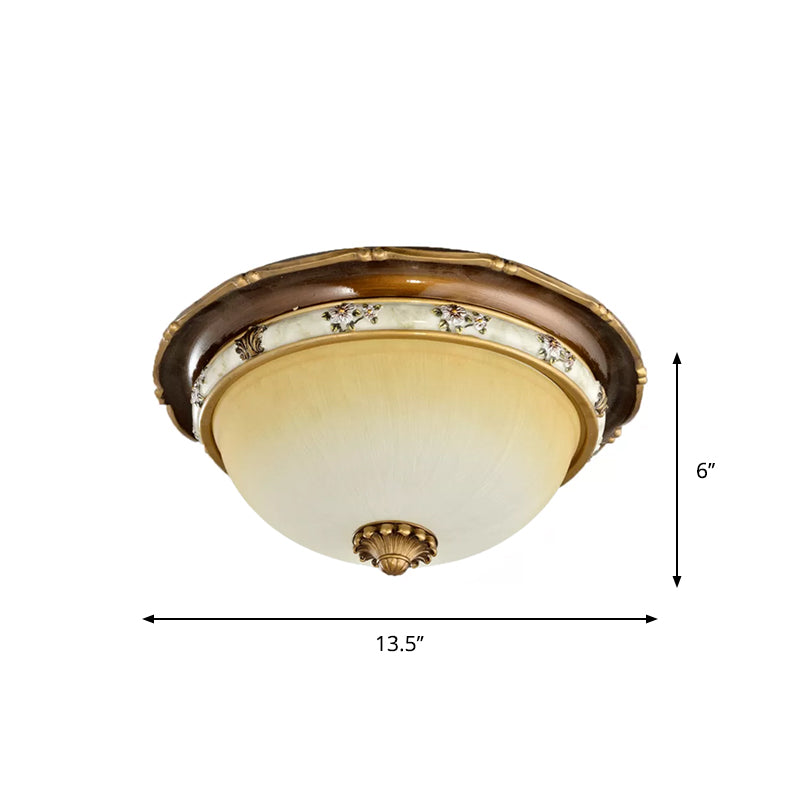 Traditional Style Bedroom Flushmount Ceiling Light - Dome Shape Faceted Glass Brown Finish 3 Heads