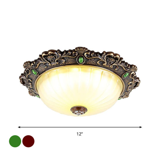 Vintage Flush Mount Light: Dome Shaped Ceiling Lighting 2/3 Bulbs Green/Red 12’/16’/19.5