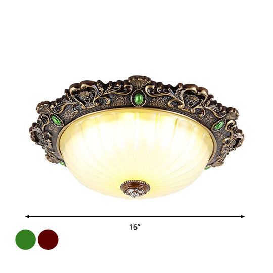 Vintage Flush Mount Light: Dome Shaped Ceiling Lighting 2/3 Bulbs Green/Red 12/16/19.5