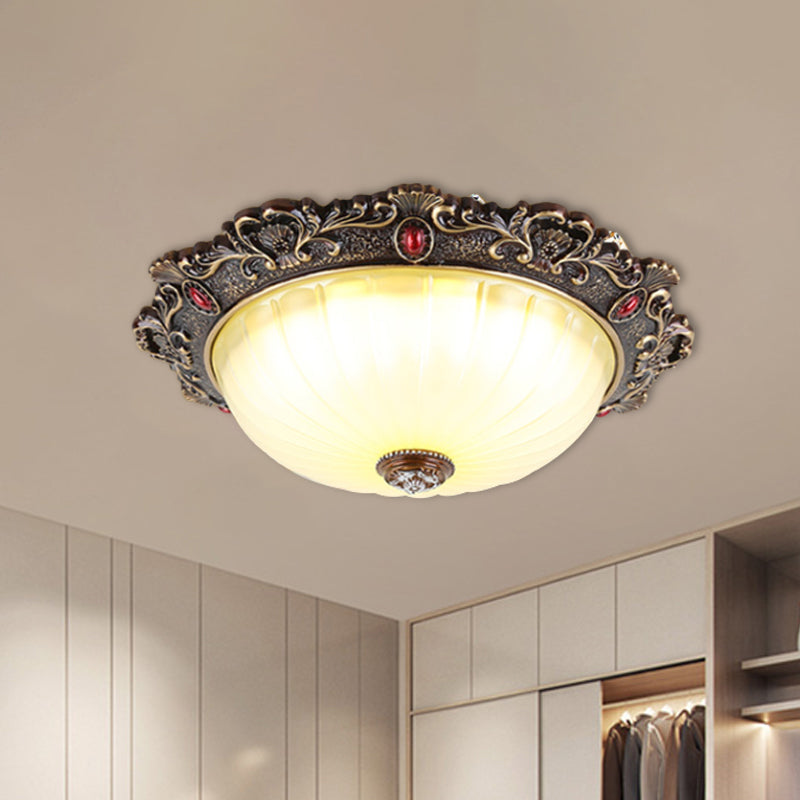 Vintage Flush Mount Light: Dome Shaped Ceiling Lighting 2/3 Bulbs Green/Red 12/16/19.5