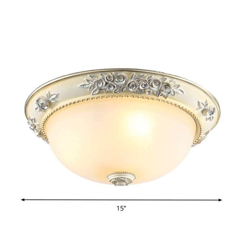 Traditional Style Flush Mount Light Dome Shaped Glass White Close To Ceiling Lamp - 2/3 Lights