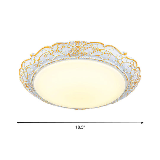 Rounded Cream Glass Led Ceiling Lamp - Traditional Bedroom Lighting In White - Gold