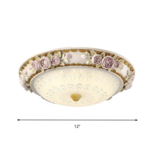 Led Dome Ceiling Lamp With Blossom Accent - White Milky Glass Flush Mount Sizes: 12’ 16’ 19.5