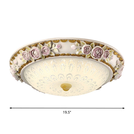 Led Dome Ceiling Lamp With Blossom Accent - White Milky Glass Flush Mount Sizes: 12’ 16’ 19.5