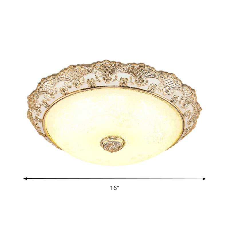 Gold Led Flush Mount Ceiling Light With Traditional Cream Glass Dome Design – Perfect For Bedroom