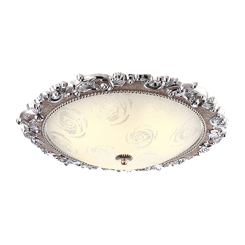 Vintage Silver Flushmount Ceiling Lamp With Frosted Glass And Led Bulbs