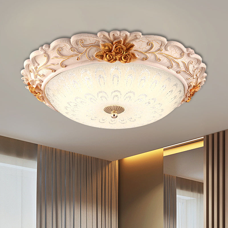 12’/16’/19.5’ Led Flush Mount Lighting With Opal Blown Glass Shade - White - Gold Retro Ceiling Lamp