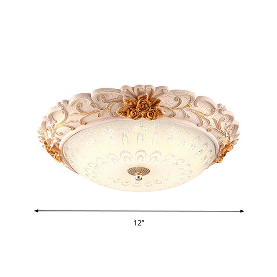 12/16/19.5 Led Flush Mount Lighting With Opal Blown Glass Shade - White-Gold Retro Ceiling Lamp