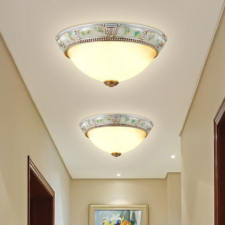 Ivory Glass Flushmount Traditional Corridor Light - 1 Head Silver Dome 11/15/19 Diameter